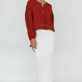 Waltz Long Sleeve Embroidery Trim Top Tobacco