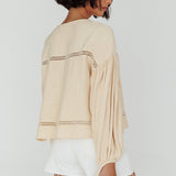 Waltz Long Sleeve Embroidery Trim Top Wheat