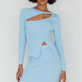 Rossana Twist Neck Keyhole Top Blue
