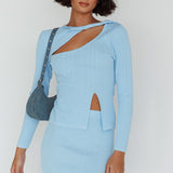 Rossana Twist Neck Keyhole Top Blue