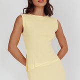 Rossana Asymmetric Hem Keyhole Top Butter