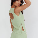 Rossana Asymmetric Hem Keyhole Top Sage
