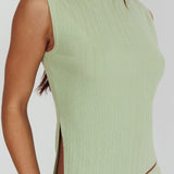 Rossana Asymmetric Hem Keyhole Top Sage