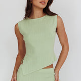Rossana Asymmetric Hem Keyhole Top Sage