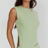 Rossana Asymmetric Hem Keyhole Top Sage