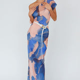 Tumi Short Sleeve Maxi Dress Printed Beige