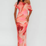 Tumi Short Sleeve Maxi Dress Printed Red