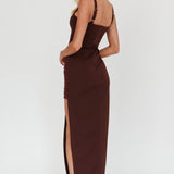 Zenya Split Ruched Maxi Dress Chocolate