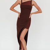 Zenya Split Ruched Maxi Dress Chocolate