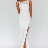 Zenya Split Ruched Midi Dress White