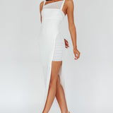 Zenya Split Ruched Midi Dress White