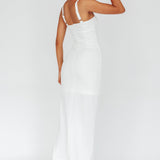 Zenya Split Ruched Midi Dress White