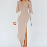Karsen Long Sleeve Crochet Maxi Dress Beige