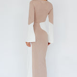 Karsen Long Sleeve Crochet Maxi Dress Beige