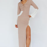 Karsen Long Sleeve Crochet Maxi Dress Beige