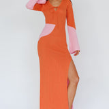 Karsen Long Sleeve Crochet Maxi Dress Orange