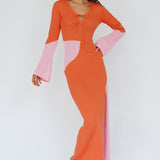 Karsen Long Sleeve Crochet Maxi Dress Orange