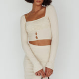 Lauryn Lace Bust Long Sleeve Top Beige