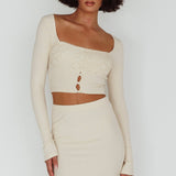 Lauryn Lace Bust Long Sleeve Top Beige