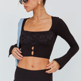 Lauryn Lace Bust Long Sleeve Top Black