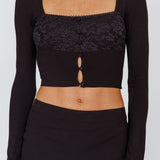 Lauryn Lace Bust Long Sleeve Top Black