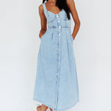 Pixie Dust Button Front Midi Dress Denim Blue