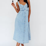 Pixie Dust Button Front Midi Dress Denim Blue