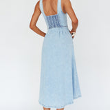Pixie Dust Button Front Midi Dress Denim Blue