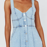 Pixie Dust Button Front Midi Dress Denim Blue
