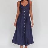Pixie Dust Button Front Midi Dress Dark Denim