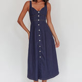 Pixie Dust Button Front Midi Dress Dark Denim