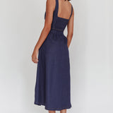 Pixie Dust Button Front Midi Dress Dark Denim