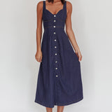 Pixie Dust Button Front Midi Dress Dark Denim