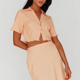 Roman Button-Up Crop Top Textured Melon
