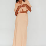 Roman Button-Up Crop Top Textured Melon