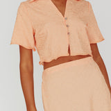 Roman Button-Up Crop Top Textured Melon