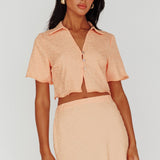 Roman Button-Up Crop Top Textured Melon