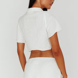 Roman Button-Up Crop Top Textured White
