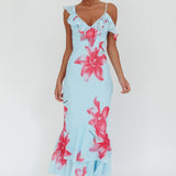 Sun Lover Ruffle Trim Maxi Dress Lily Blue