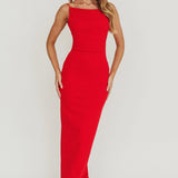 Yindi Backless Boat Neck Maxi Dress Red