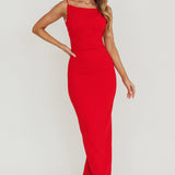 Yindi Backless Boat Neck Maxi Dress Red