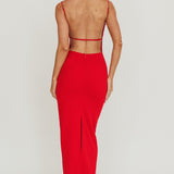 Yindi Backless Boat Neck Maxi Dress Red