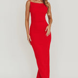 Yindi Backless Boat Neck Maxi Dress Red