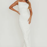 Yindi Backless Boat Neck Maxi Dress White