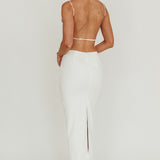 Yindi Backless Boat Neck Maxi Dress White