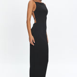 Yindi Backless Boat Neck Maxi Dress Black