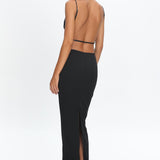 Yindi Backless Boat Neck Maxi Dress Black