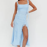 Blushing Ruffle Trim Maxi Dress Blue