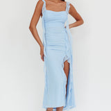 Blushing Ruffle Trim Maxi Dress Blue
