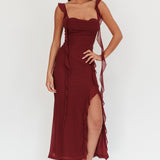 Blushing Ruffle Trim Maxi Dress Wine